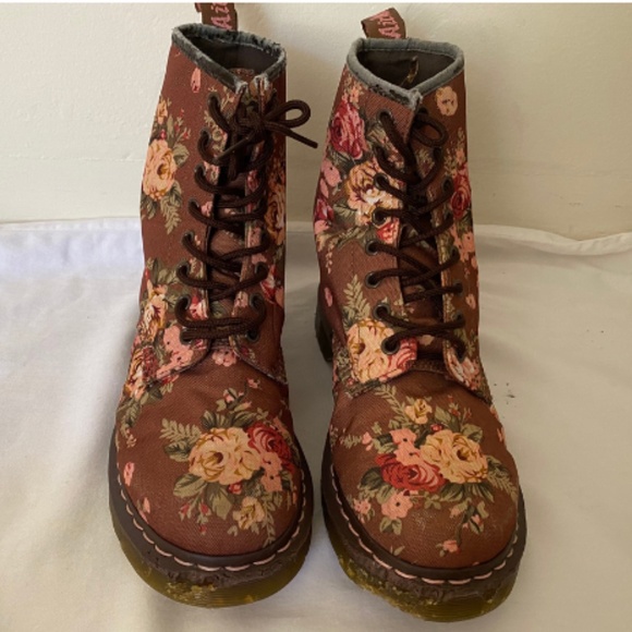 Brown & Pink Floral Print Canvas Dr. Martens Women's Size 9 - Picture 5 of 15